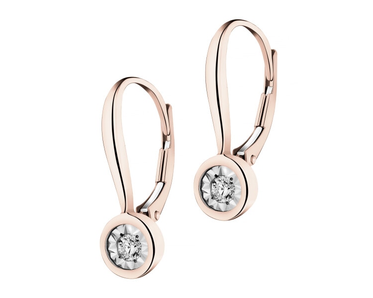 585 Pink Gold And Rhodium-Plated White Gold Earrings with Diamonds - 0,10 ct - fineness 585