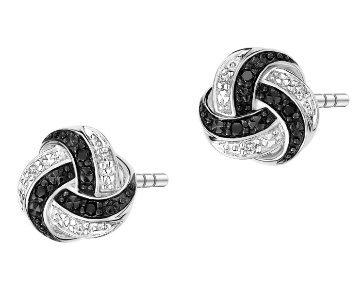 Kolczyki z białego złota z diamentami - 0,03 ct - próba 585