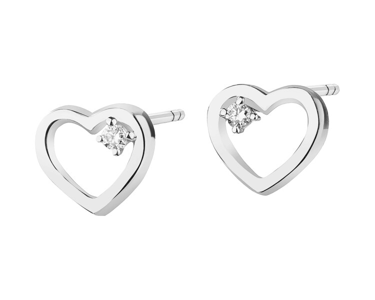 Kolczyki z białego złota z brylantami - serca - 0,01 ct - próba 585