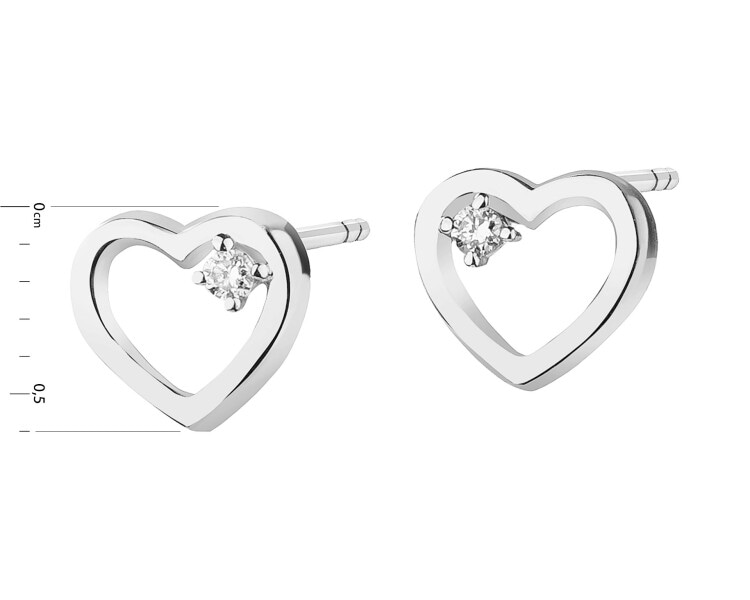 Kolczyki z białego złota z brylantami - serca - 0,01 ct - próba 585