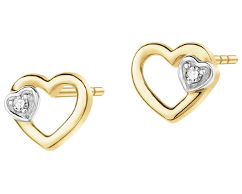 Náušnice ze žlutého zlata s diamanty - srdce - 0,01 ct - ryzost 585