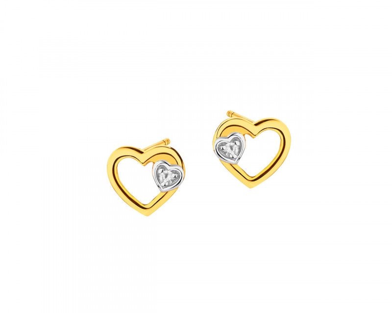 Náušnice ze žlutého zlata s diamanty - srdce 0,01 ct - ryzost 585