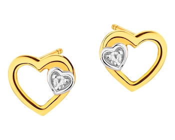 Náušnice ze žlutého zlata s diamanty - srdce 0,01 ct - ryzost 585