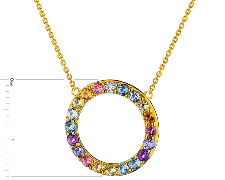 Zlatý náhrdelník s briliantem a drahokamy - kruh - ryzost 585