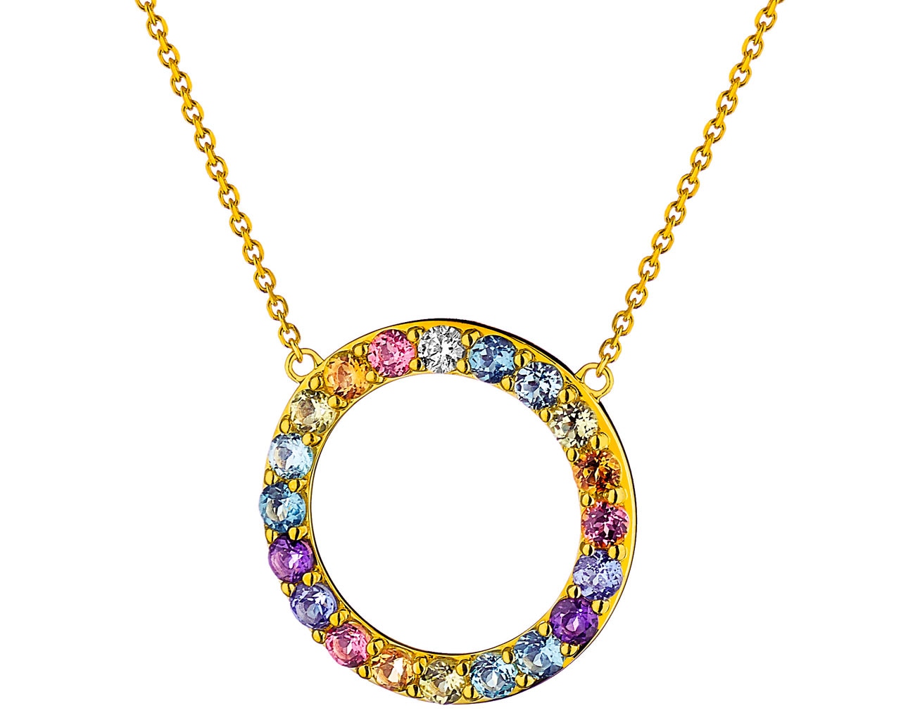 Zlatý náhrdelník s briliantem a drahokamy - kruh 0,03 ct - ryzost 585
