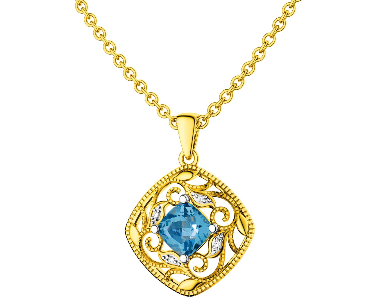 Zlatý přívěsek s diamanty a topazem (London Blue)  0,01 ct - ryzost 585