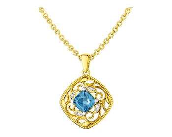 Zlatý přívěsek s diamanty a topazem (London Blue) 0,01 ct - ryzost 585