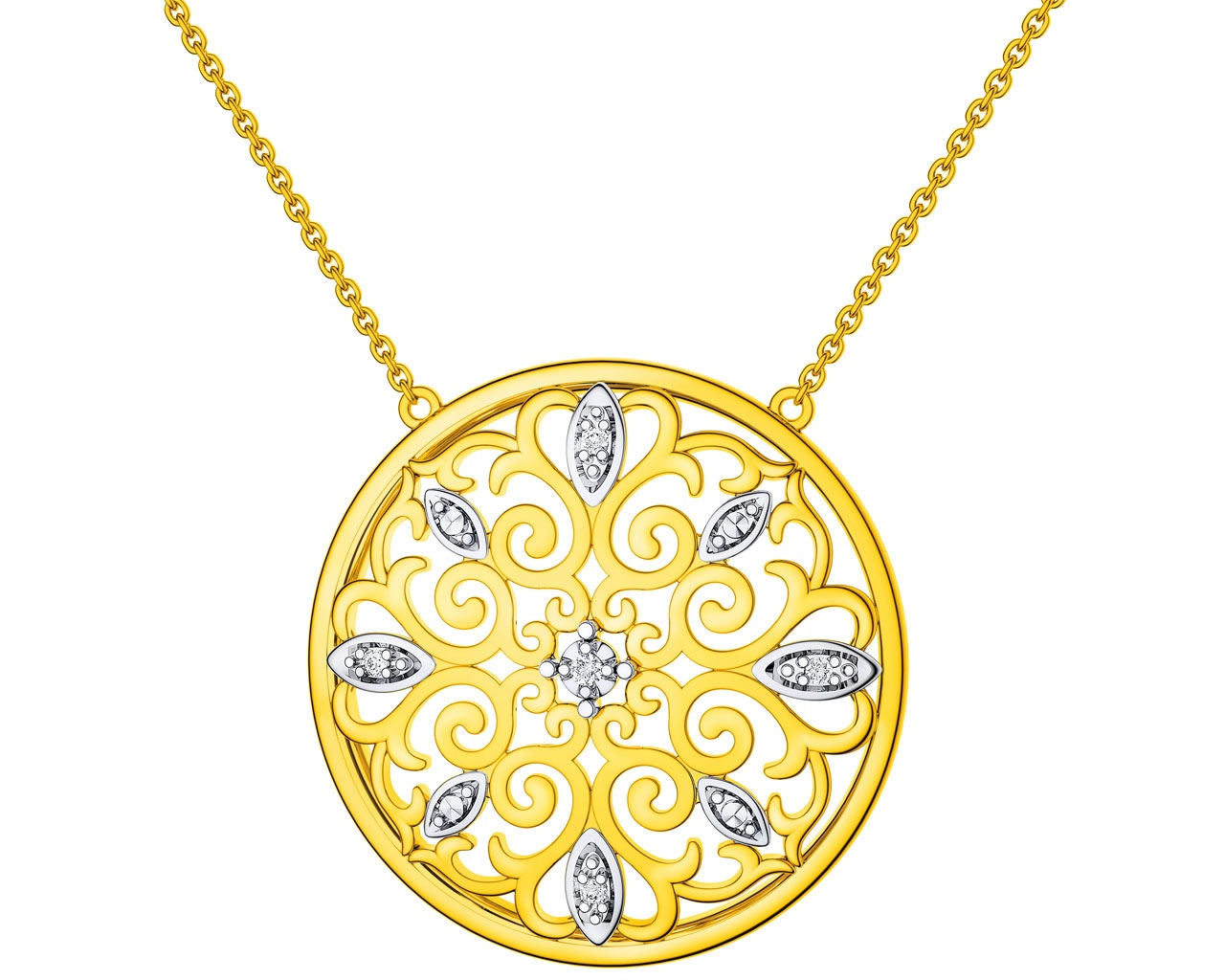 Zlatý náhrdelník s diamanty - rozeta 0,02 ct - ryzost 585