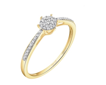 14 K Rhodium-Plated Yellow Gold Ring with Diamonds - 0,12 ct - fineness 14 K