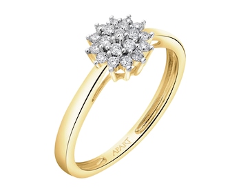 14 K Rhodium-Plated Yellow Gold Ring with Diamonds - 0,20 ct - fineness 14 K