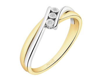 375 Yellow And White Gold Plated Ring with Diamonds - 0,01 ct - fineness 375