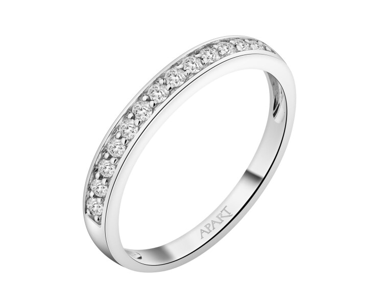 14 K Rhodium-Plated White Gold Band Ring with Diamonds - 0,19 ct - fineness 14 K