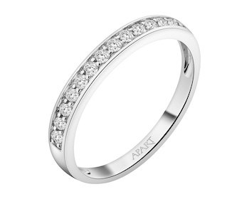 14 K Rhodium-Plated White Gold Band Ring with Diamonds - 0,19 ct - fineness 14 K