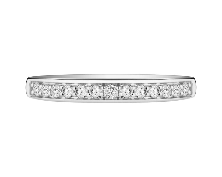 14 K Rhodium-Plated White Gold Band Ring with Diamonds - 0,19 ct - fineness 14 K