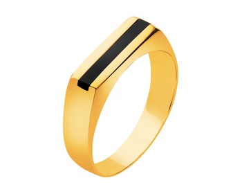 Złoty pierścionek z onyksem - sygnet