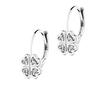 Náušnice z bílého zlata s diamanty- čtyřlístky - 0,02 ct - ryzost 585