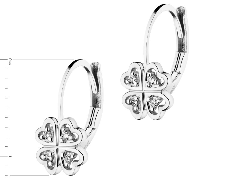 Kolczyki z białego złota z diamentami - koniczyny - 0,02 ct - próba 585