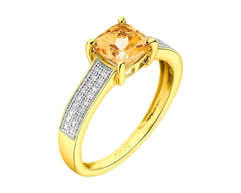 Zlatý prsten s diamanty a citrínem 0,08 ct - ryzost 585