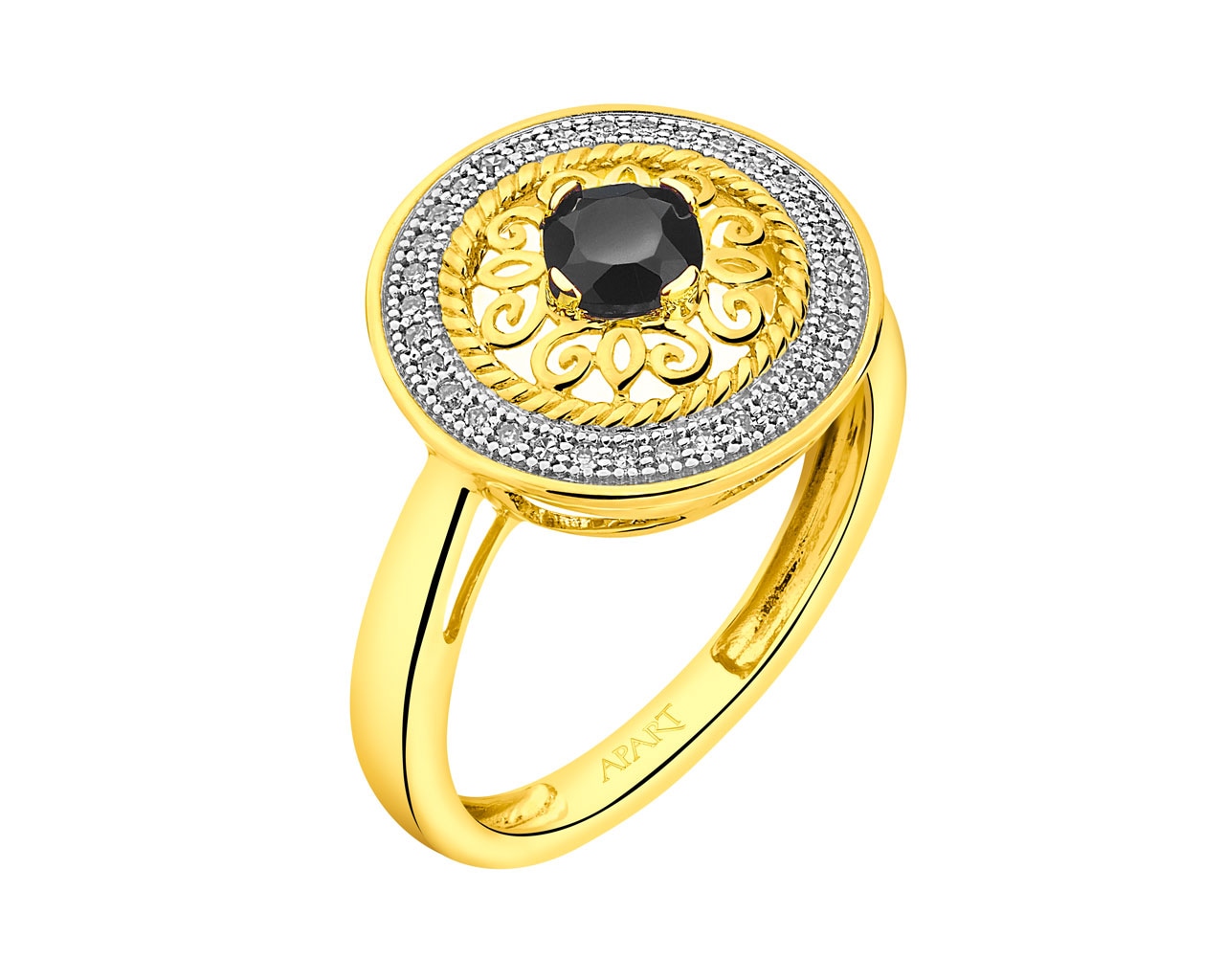 Zlatý prsten s diamanty a onyxem - rozeta 0,09 ct - ryzost 585