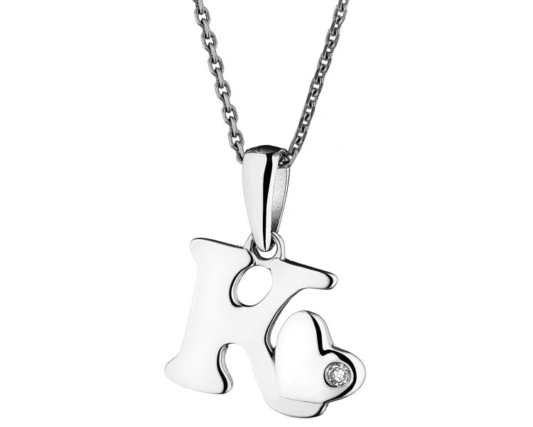 Zawieszka z białego złota z diamentem - litera K - 0,004 ct - próba 585