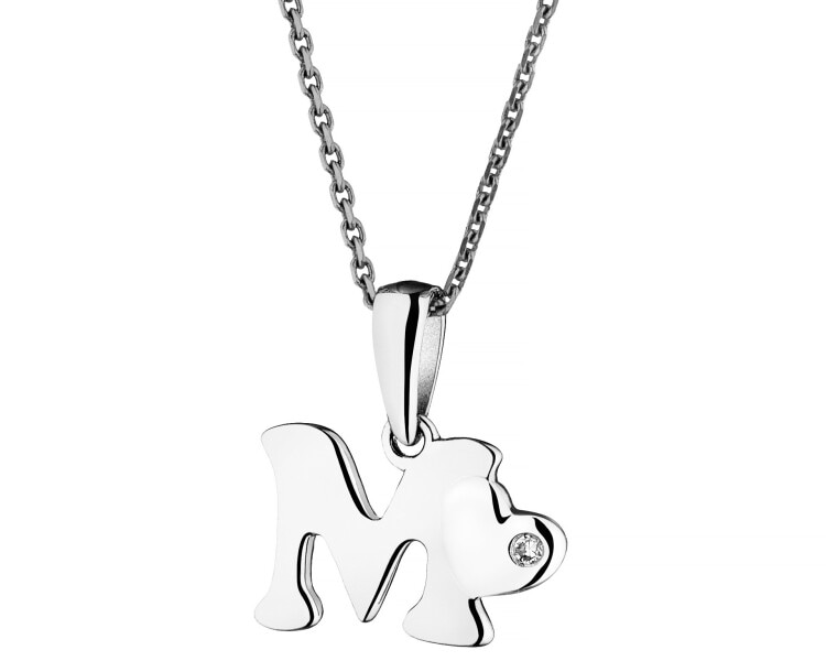 Přívěsek z bílého zlata s diamantem - písmeno M - 0,004 ct - ryzost 585