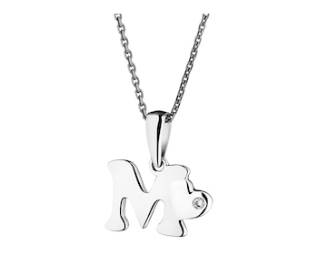 Přívěsek z bílého zlata s diamantem - písmeno M - 0,004 ct - ryzost 585