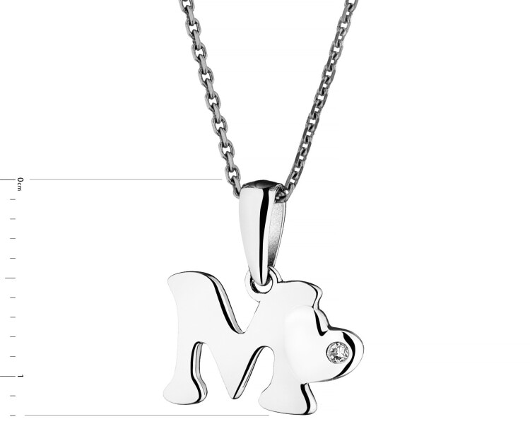 Přívěsek z bílého zlata s diamantem - písmeno M - 0,004 ct - ryzost 585