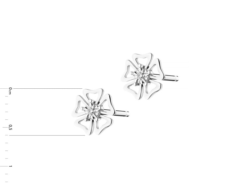 Náušnice z bílého zlata s diamanty - květy 0,006 ct - ryzost 750