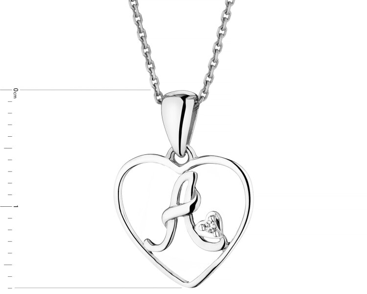 Zawieszka z białego złota z diamentem - litera A, serce - 0,005 ct - próba 585