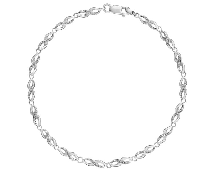 9 K Rhodium-Plated White Gold Bracelet with Diamonds - 0,17 ct - fineness 9 K