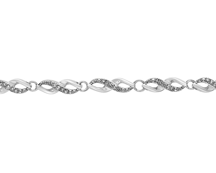 9 K Rhodium-Plated White Gold Bracelet with Diamonds - 0,17 ct - fineness 9 K