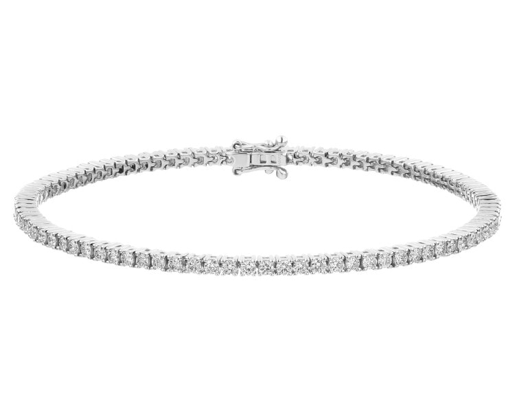 14 K Rhodium-Plated White Gold Tennis Bracelet with Diamonds - 2,10 ct - fineness 14 K