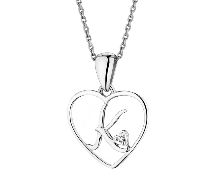 Přívěsek z bílého zlata s diamantem - písmeno K, srdce - 0,005 ct - ryzost 585