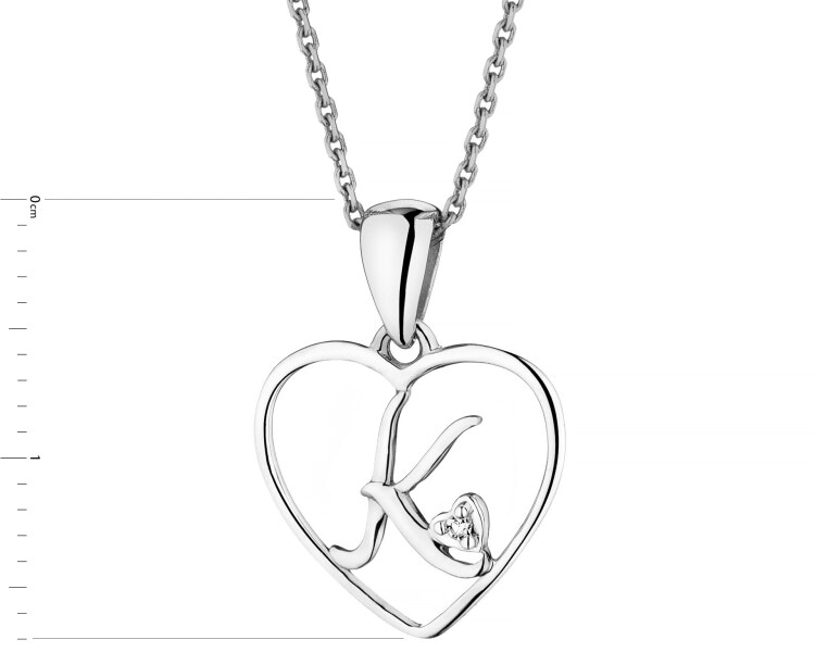 Přívěsek z bílého zlata s diamantem - písmeno K, srdce - 0,005 ct - ryzost 585