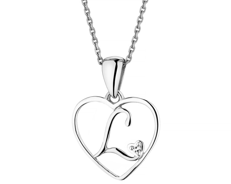 Zawieszka z białego złota z diamentem - litera L, serce - 0,005 ct - próba 585