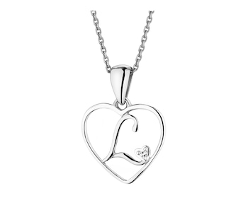 Přívěsek z bílého zlata s diamantem - písmeno L, srdce - 0,005 ct - ryzost 585