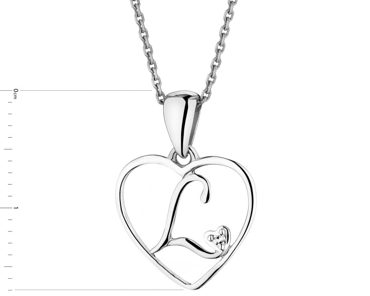 Zawieszka z białego złota z diamentem - litera L, serce - 0,005 ct - próba 585