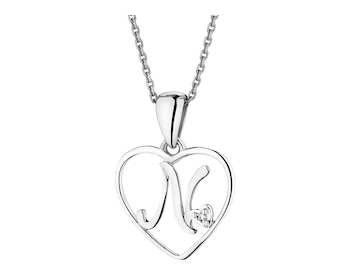 Přívěsek z bílého zlata s diamantem - písmeno N, srdce - 0,005 ct - ryzost 585