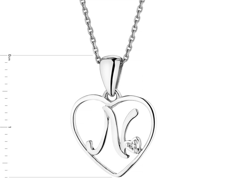 Zawieszka z białego złota z diamentem - litera N, serce - 0,005 ct - próba 585