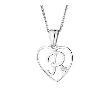 Přívěsek z bílého zlata s diamantem - písmeno P, srdce - 0,005 ct - ryzost 585