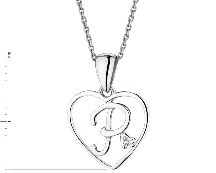 Zawieszka z białego złota z diamentem - litera P, serce - 0,005 ct - próba 585