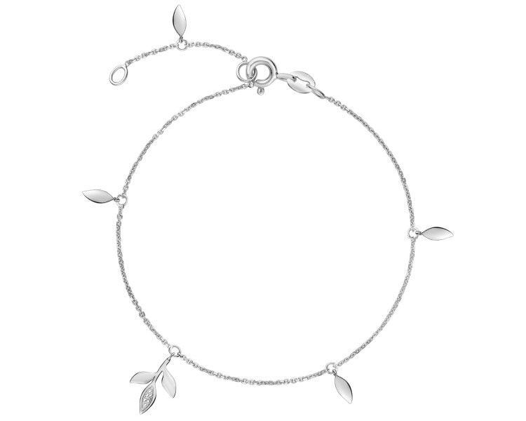 Náramek z bílého zlata s diamantem - listy - 0,004 ct - ryzost 585