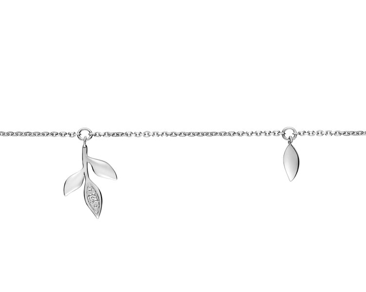 Náramek z bílého zlata s diamantem - listy - 0,004 ct - ryzost 585