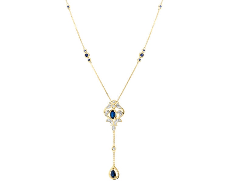 Necklace made of yellow gold with diamonds and sapphires - fineness 14 K