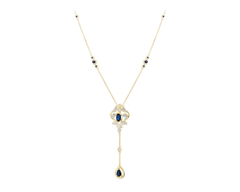 Necklace made of yellow gold with diamonds and sapphires - fineness 14 K