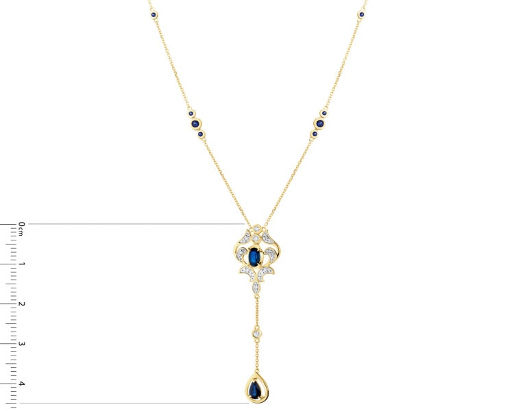 Necklace made of yellow gold with diamonds and sapphires - fineness 14 K