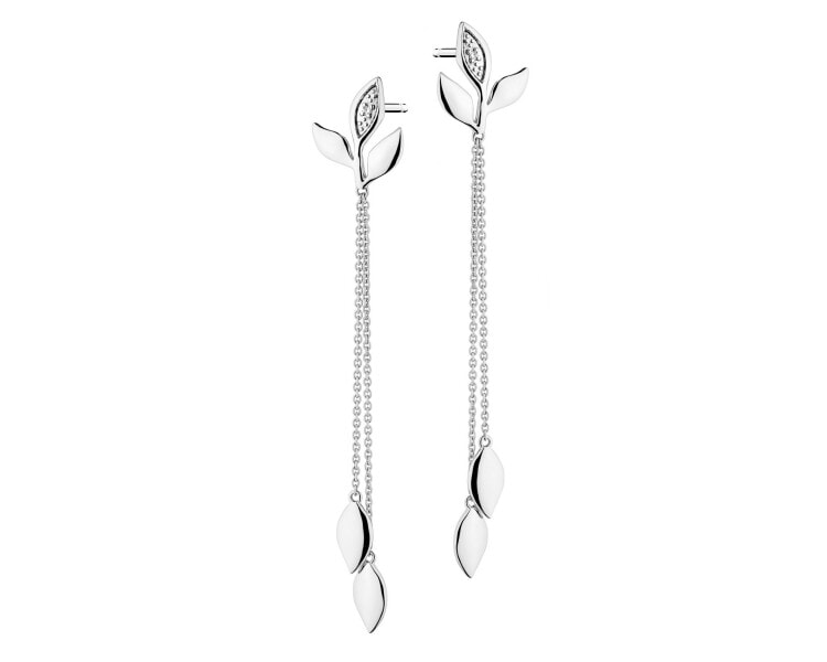 Náušnice z bílého zlata s diamanty - listy - 0,008 ct - ryzost 585