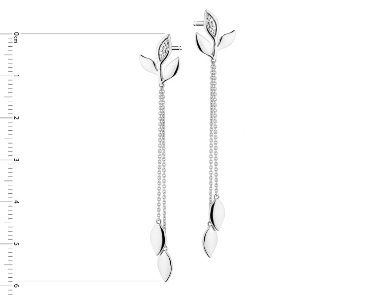 Náušnice z bílého zlata s diamanty - listy - 0,008 ct - ryzost 585