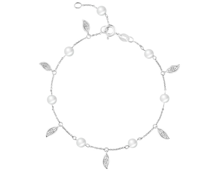Náramek z bílého zlata s diamanty a perlami - ryzost 585