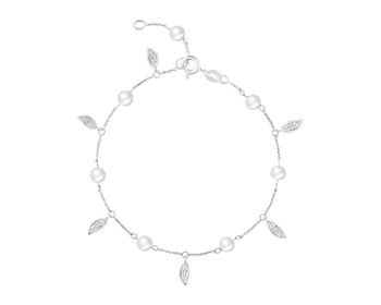 Náramek z bílého zlata s diamanty a perlami - ryzost 585